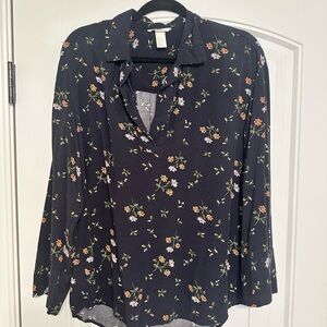 H&M Black Floral Blouse